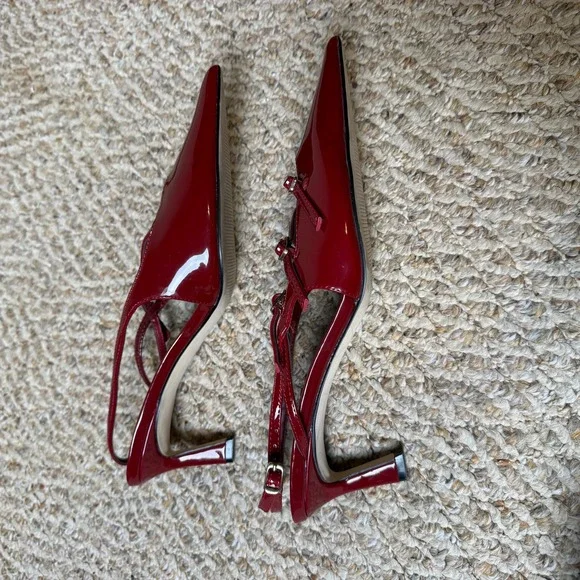 Steve Madden Liana Wine Red Patent Multi Strap Slingback Kitten Heel Pumps 8.5M - Picture 7 of 9